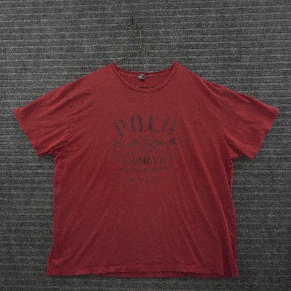 Vintage Polo Ralph Lauren T-Shirt L Red Graphic Eagle Distressed Short Sleeve